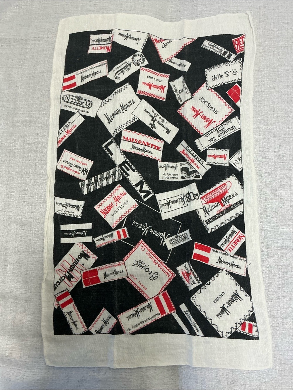 Vintage Neiman Marcus 100 Linen Tea Towel Australia Clothing Tags Print Set of 3
